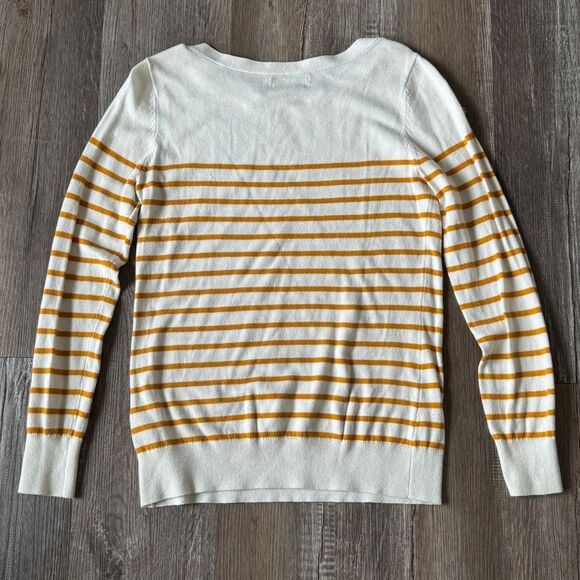 Banana Republic Sweater White/Mustard Yellow Striped w/Buttons EUC Size Medium - Picture 2 of 7